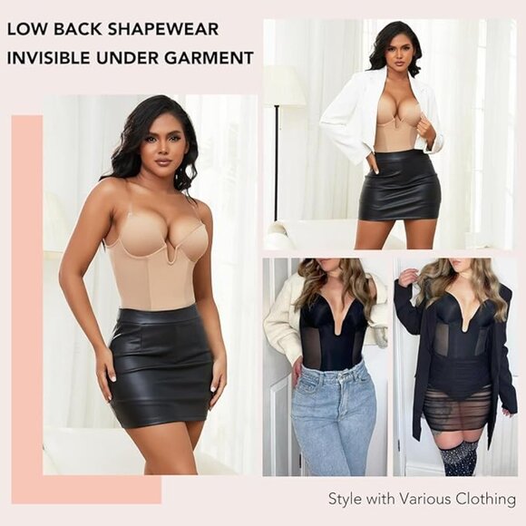 SHAPERIN Women's Backless Body Shaper Bra Faja Low Back Thong Shapewear Large - Picture 3 of 5